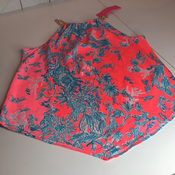 NWT Lilly Pulitzer Cabana Halter Top Shelly Bay Coral Spritz Gold Chain Small - Picture 4 of 14